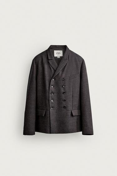 Zara Двубортный пиджак из текстурированного шерстяного микса купить с доставкой.