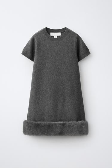 Zara Вязаное платье с искусственным мехом на подоле