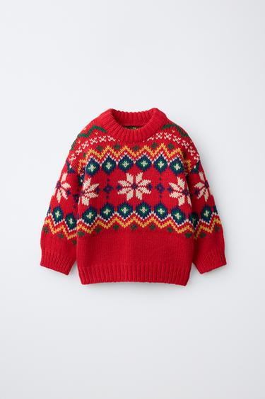 Zara Вязаный джемпер с жаккардовым узором из шерсти купить с доставкой.