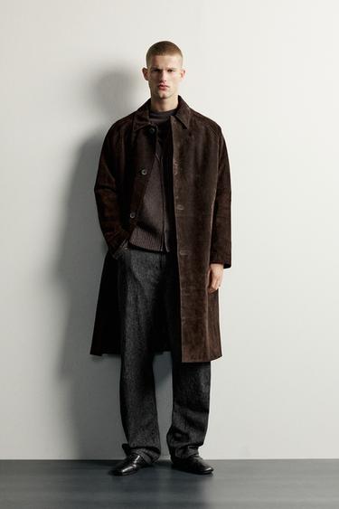 Zara Пальто свободного кроя из кожи с отделкой из замши купить с доставкой.
