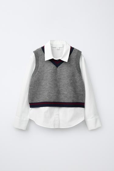 Zara Рубашка с вязаным жилетом VARSITY