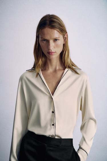 Zara Рубашка из сатина с контрастной отделкой купить с доставкой.