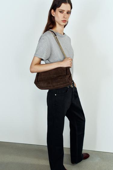 Zara Кожаная сумка через плечо с клапаном