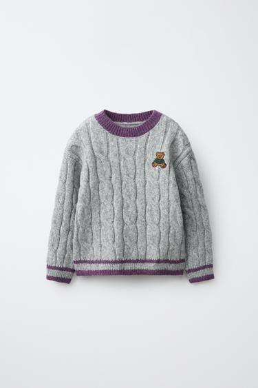 Zara Вязаный джемпер с вышивкой медвежонка