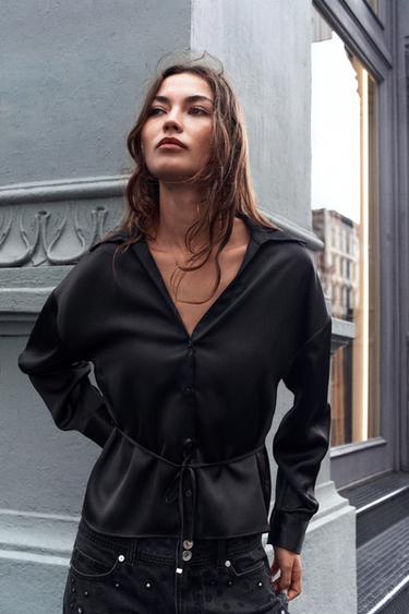 Zara Атласная рубашка с поясом