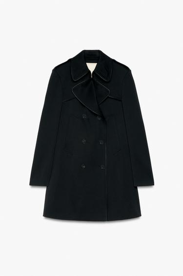 Zara Двубортный тренч из шерстяного смесового материала с контрастной отделкой