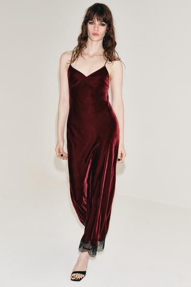 Zara Платье из велюра и кружева из коллекции ZW