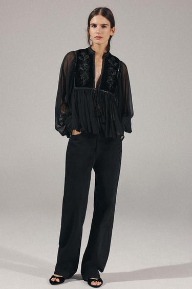 Zara Блуза из бархата с пайетками