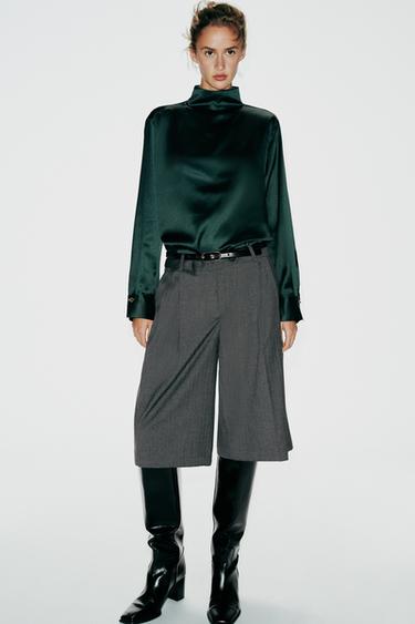 Zara Блузка из сатина с высоким воротником