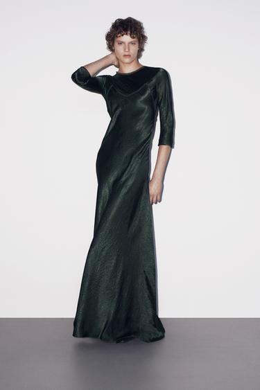Zara Длинное платье из ткани с эффектом складок купить с доставкой.