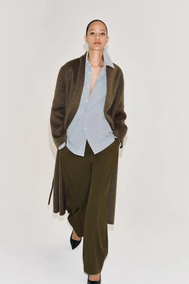 Пальто на поясе из шерстяной смеси zw collection