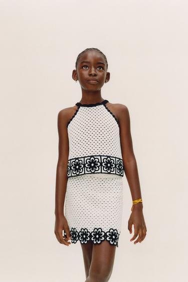 Zara Топ с крючком в цветочном дизайне с макраме горловиной