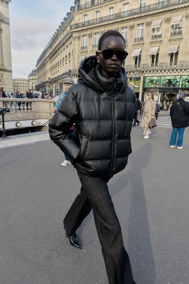 Zara Ветрозащитный куртка-анорак из водоотталкивающего квилта из эко-кожи