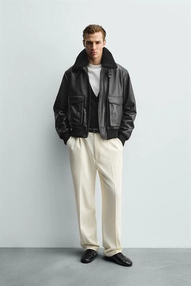 Кожаная куртка с контрастным воротником