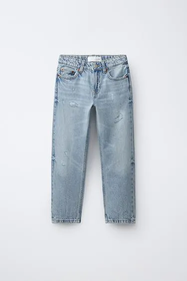 Джинсы прямого кроя с порванными участками- Заказать в России