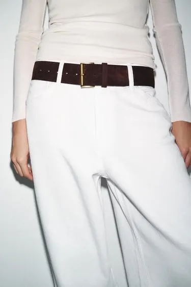 Ремень из 100% замши с прямоугольной пряжкой- Заказать в России