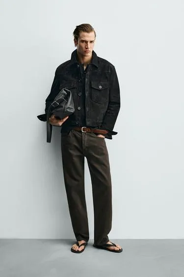 Укороченная кожаная куртка из замши- Заказать в России