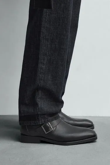 Кожаные ботинки с пряжкой- Заказать в России