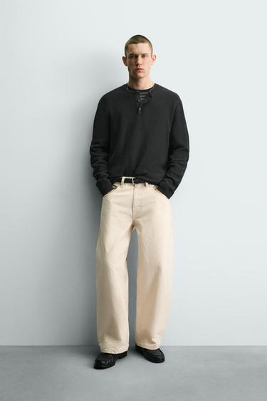 Zara Текстурированный свитер с воротником HENLEY купить с доставкой.