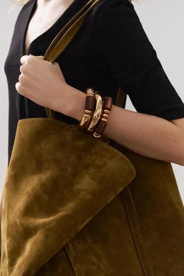 Набор из 3 эластичных деревянных браслетов