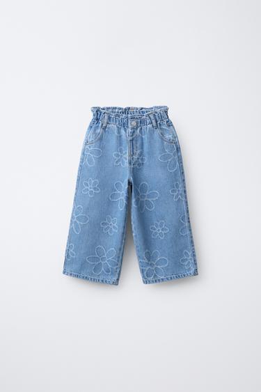 Zara Джинсы с широкими штанинами и цветочной вышивкой