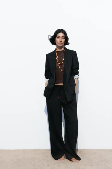 Блейзер из смесового льна без застежки с подворачиваемыми рукавами