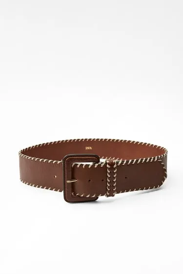 Кожаный ремень с декоративной строчкой- Заказать в России
