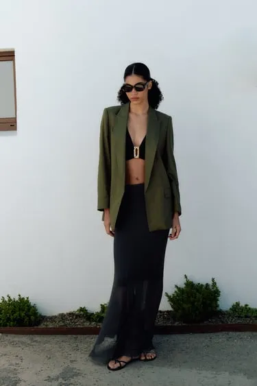 Блейзер из смесового льна без застежки с подворачиваемыми рукавами