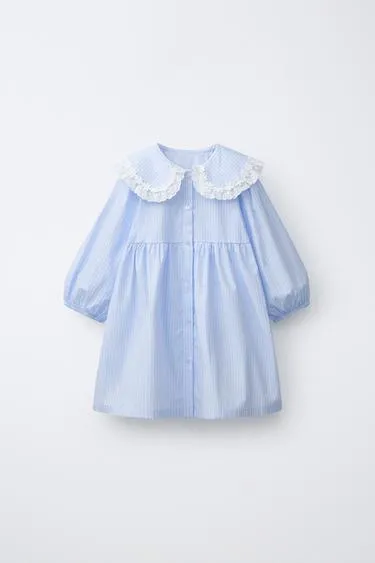 Платье с вишивкой и воротником питера пэна из поплина- Заказать в России