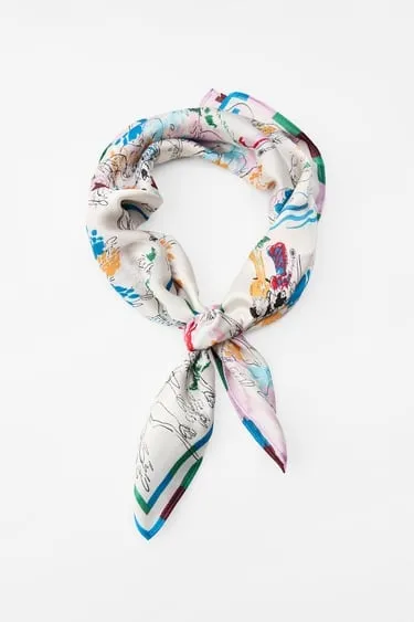 Шарф из атласа с принтом- Заказать в России