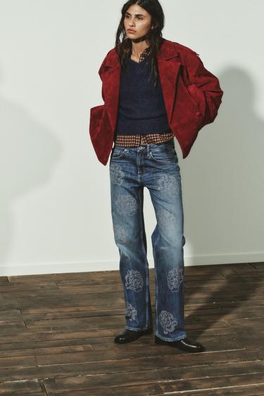 Zara Джинсы с высокой посадкой в цветочном принте