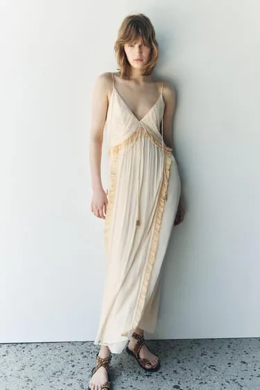 Комбинированное платье миди — коллекция Zara «Zw»- Заказать в России