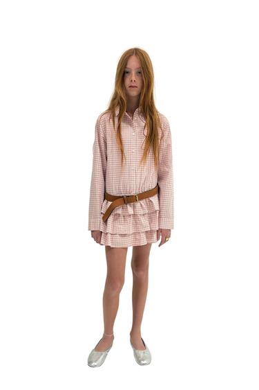 Zara Платье-рубашка в клетку с оборками купить с доставкой.