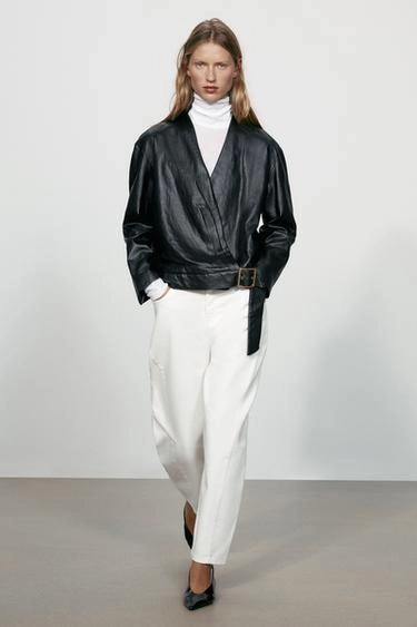 Leather effect double-breasted jacket- Заказать в России