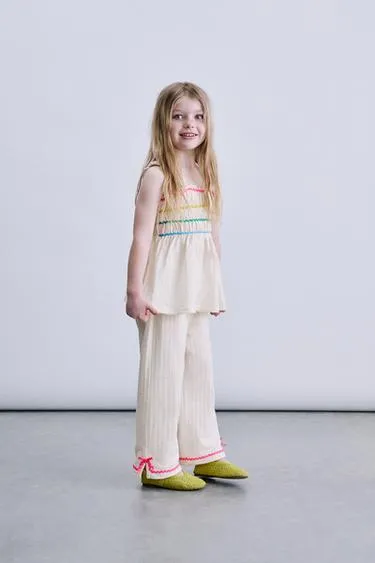 Многцветный топ из хлопковой газовой ткани с рюшами