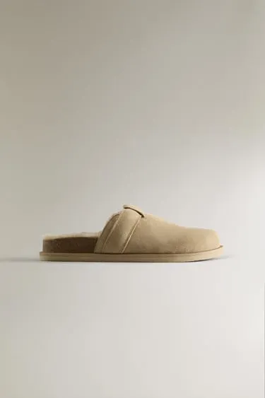 Теплые кожаные мюли ZARA