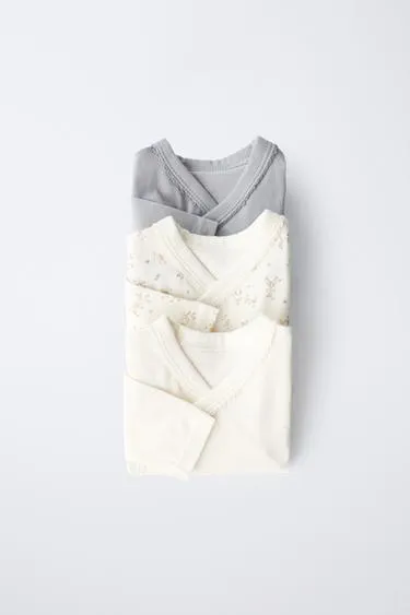 Набор из 3 боди с цветочным узором и кимоно-вырезом из мягкой ткани- Заказать в России