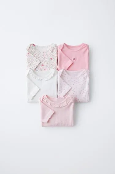 Набор из 5 комбинезонов с короткими рукавами в цветочном и клубничном дизайне