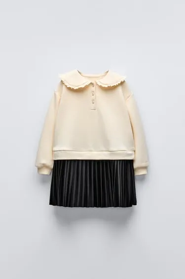 Комбинированное платье с воротником- Заказать в России