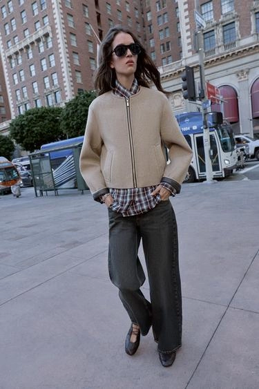 BOMBER JACKET WITH LEATHER EFFECT TRIMS- Заказать в России