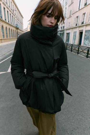 Zara Стеганый анорак средней длины с поясом