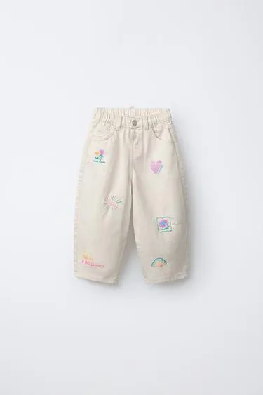 Вышитые брюки-бочонки из твила- Заказать в России