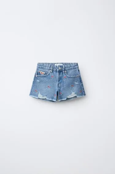 Джинсовые бермуды с вышитой hello kitty © sanrio- Заказать в России