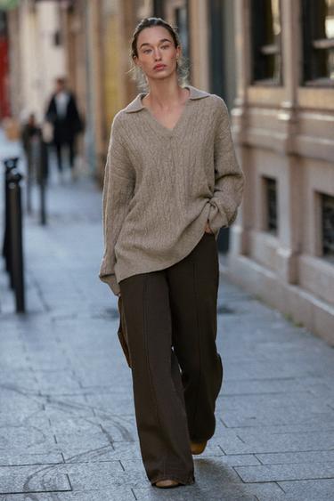 Zara Поло-свитер в косую вязку