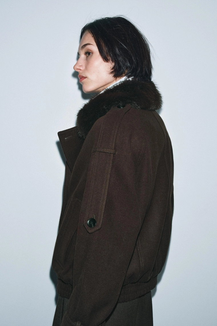 Пиджак из шерстяной смеси с отстёгивающимся искусственным мехом zw коллекция