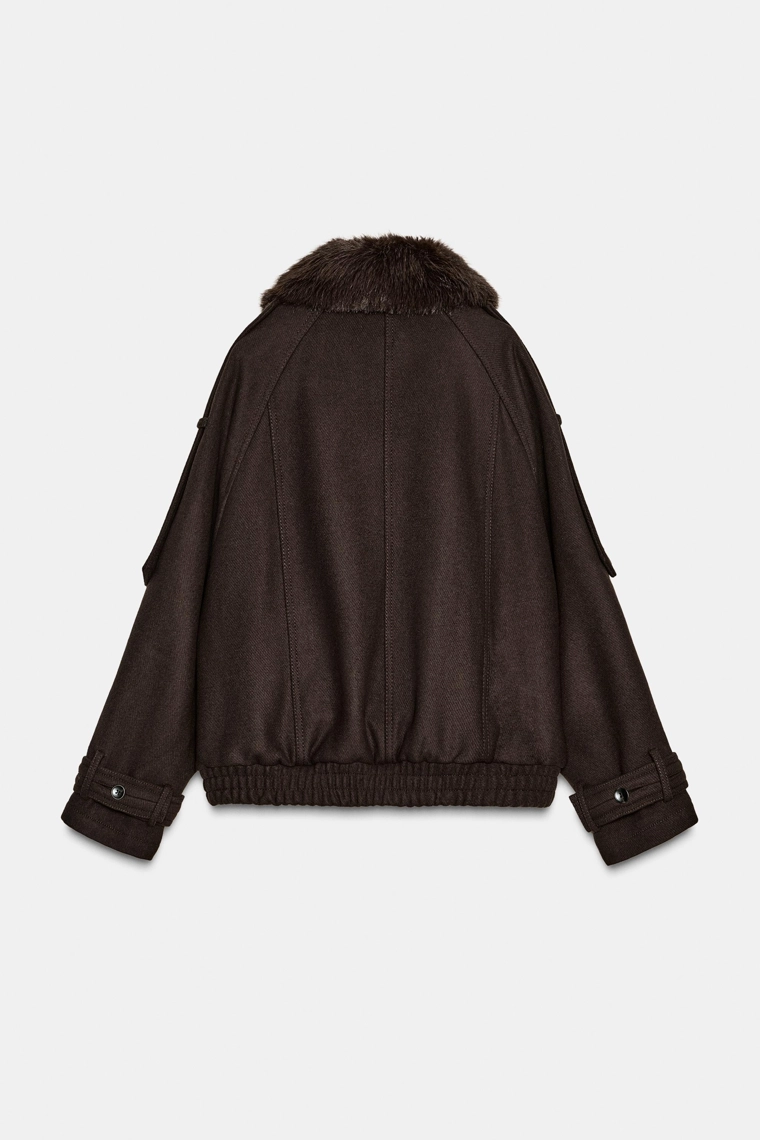 Пиджак из шерстяной смеси с отстёгивающимся искусственным мехом zw коллекция