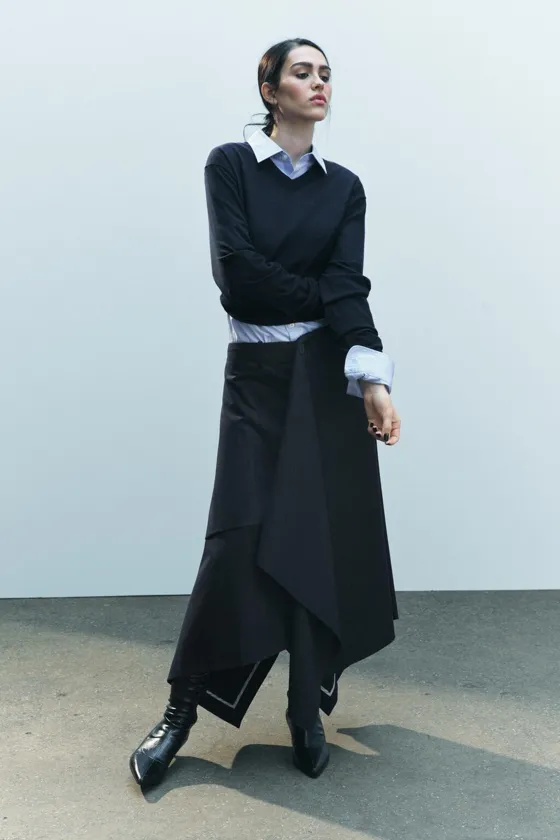 ЮБКА АСИММЕТРИЧНОГО КРОЯ В ТОНКУЮ ПОЛОСКУ — ZW COLLECTION