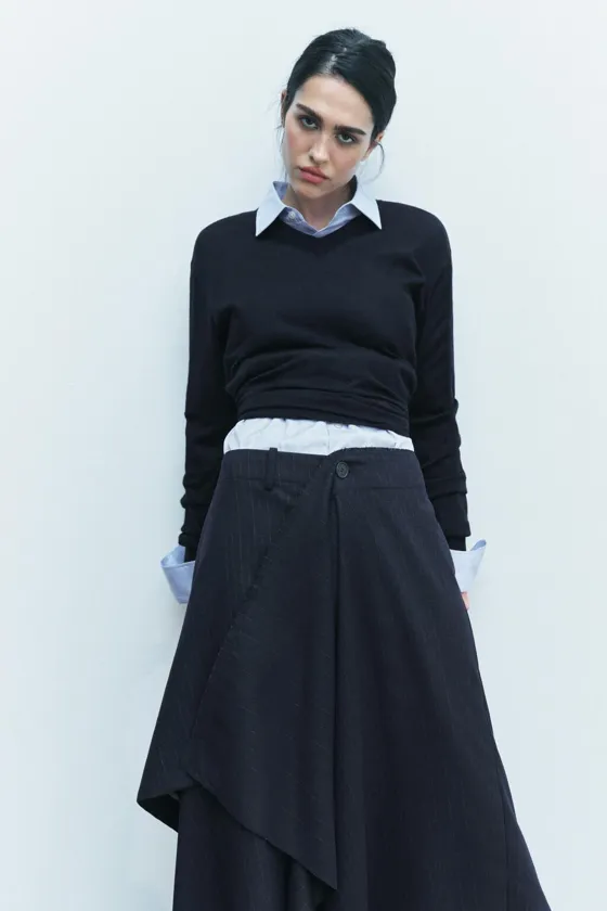 ЮБКА АСИММЕТРИЧНОГО КРОЯ В ТОНКУЮ ПОЛОСКУ — ZW COLLECTION