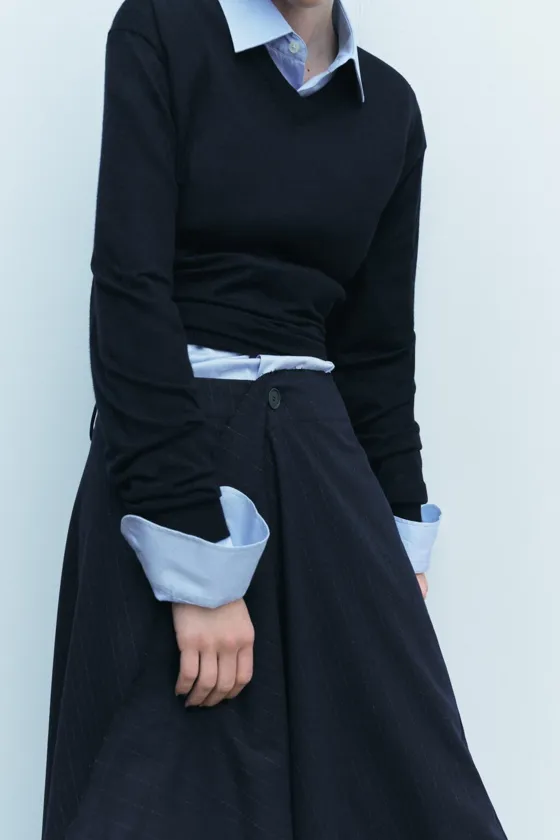 ЮБКА АСИММЕТРИЧНОГО КРОЯ В ТОНКУЮ ПОЛОСКУ — ZW COLLECTION