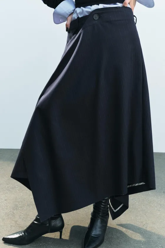 ЮБКА АСИММЕТРИЧНОГО КРОЯ В ТОНКУЮ ПОЛОСКУ — ZW COLLECTION